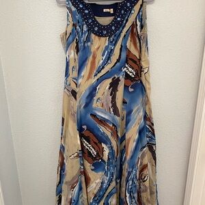 Reba Blue and Brown Ruched Halter Maxi Dress